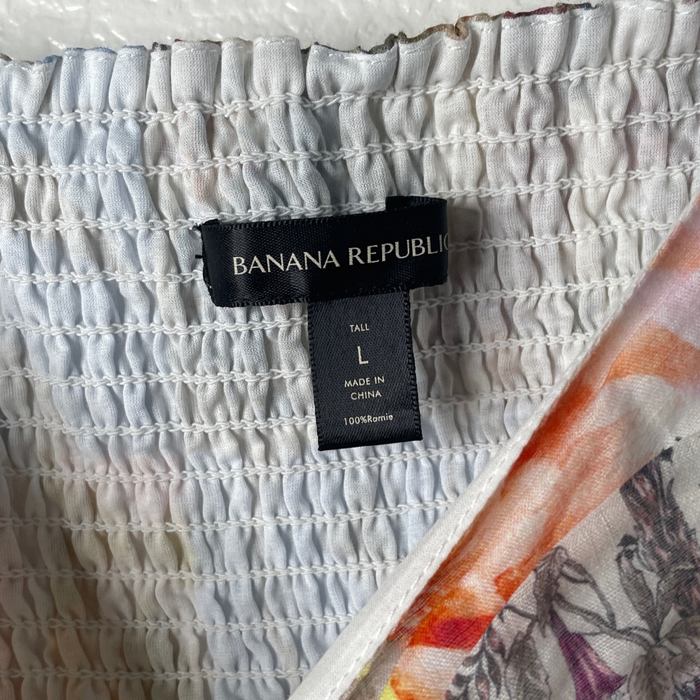 Banana Republic Ramie Floral Bird Twist Front sheer A-line sweetheart neck top L - Picture 5 of 11